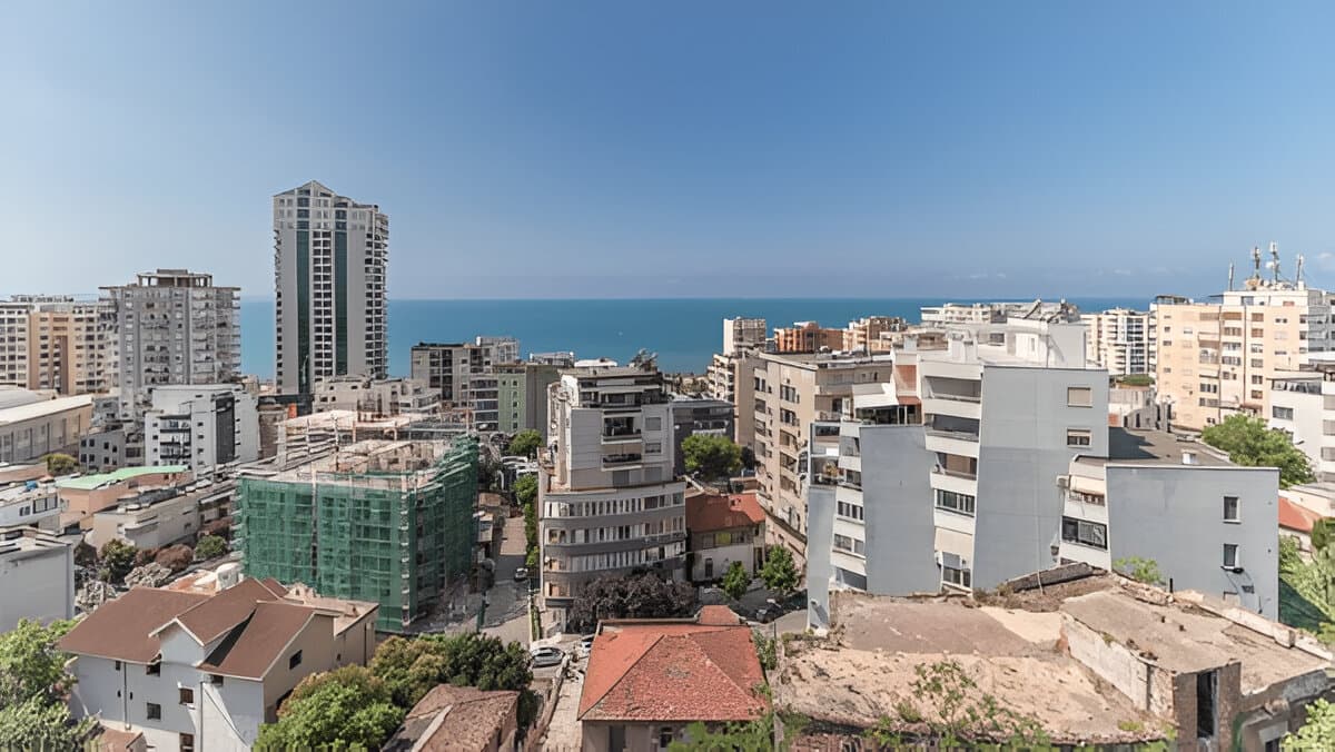 Modern apartment buildings and houses in Durrës showcasing beautiful real estate properties