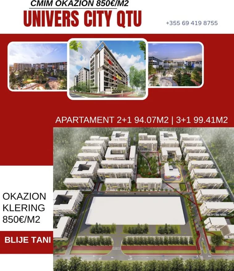 2-bedroom apartment for sale in Univers City, Tirane