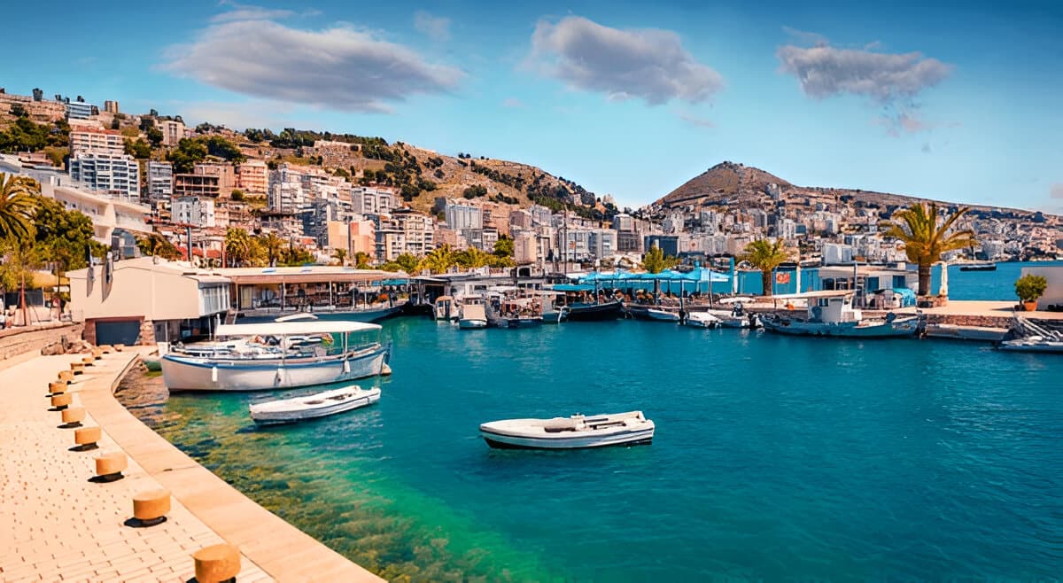 Modern apartment buildings and houses in Sarandë  showcasing beautiful real estate properties