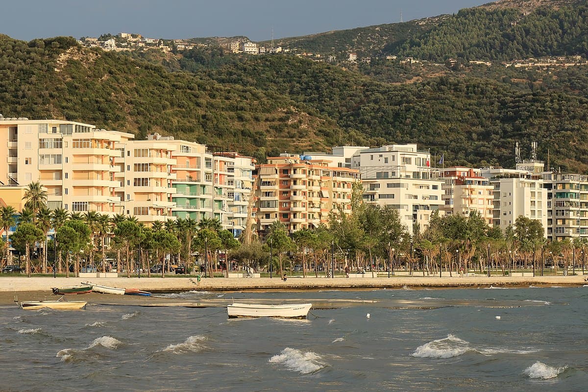 Modern apartment buildings and houses in Vlorë  showcasing beautiful real estate properties